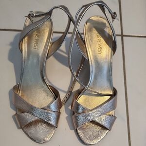Nine West Silver Metallic Strappy Heeled Sandals